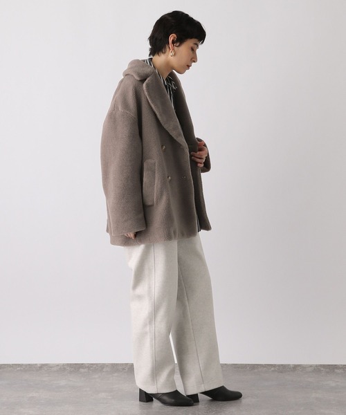 studio CLIP（スタディオクリップ）の「《ウタオ》ボアショートコート（ステンカラーコート・レディース・モカ/ベージュ・FREE）」の4枚目の写真