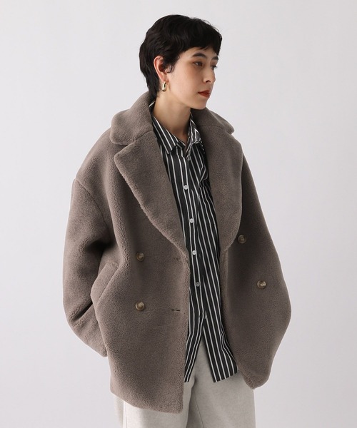 studio CLIP（スタディオクリップ）の「《ウタオ》ボアショートコート（ステンカラーコート・レディース・モカ/ベージュ・FREE）」の6枚目の写真