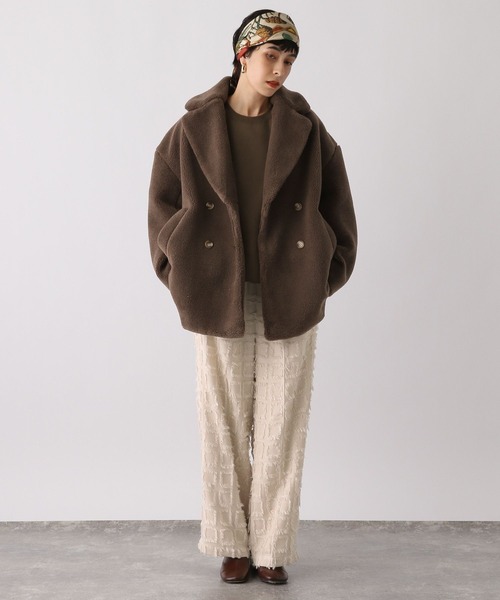 studio CLIP（スタディオクリップ）の「《ウタオ》ボアショートコート（ステンカラーコート・レディース・モカ/ベージュ・FREE）」の9枚目の写真