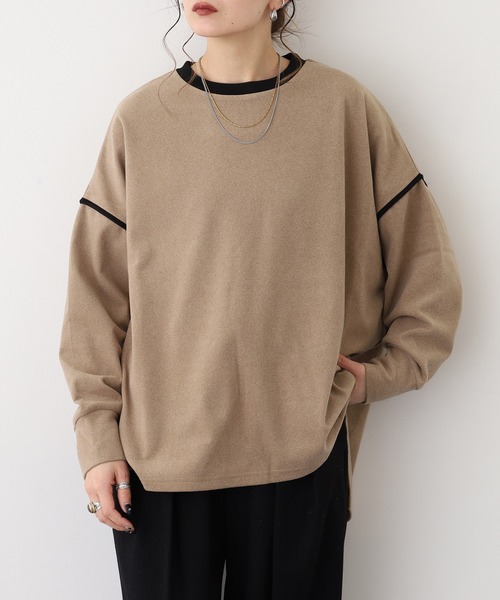 A.N.L(エーエヌエル レーベル)の「A.N.L 微起毛配色パイピングプルオーバー 長袖(Tシャツ/カットソー・レディース・ブラック/ベージュ・38)」の18枚目の写真
