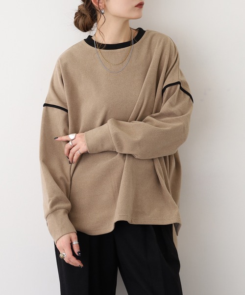 A.N.L(エーエヌエル レーベル)の「A.N.L 微起毛配色パイピングプルオーバー 長袖(Tシャツ/カットソー・レディース・ブラック/ベージュ・38)」の19枚目の写真