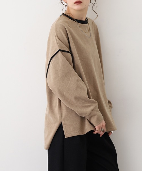 A.N.L(エーエヌエル レーベル)の「A.N.L 微起毛配色パイピングプルオーバー 長袖(Tシャツ/カットソー・レディース・ブラック/ベージュ・38)」の20枚目の写真
