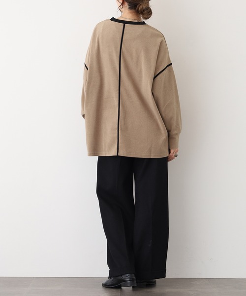 A.N.L(エーエヌエル レーベル)の「A.N.L 微起毛配色パイピングプルオーバー 長袖(Tシャツ/カットソー・レディース・ブラック/ベージュ・38)」の11枚目の写真