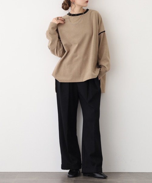 A.N.L(エーエヌエル レーベル)の「A.N.L 微起毛配色パイピングプルオーバー 長袖(Tシャツ/カットソー・レディース・ブラック/ベージュ・38)」の10枚目の写真
