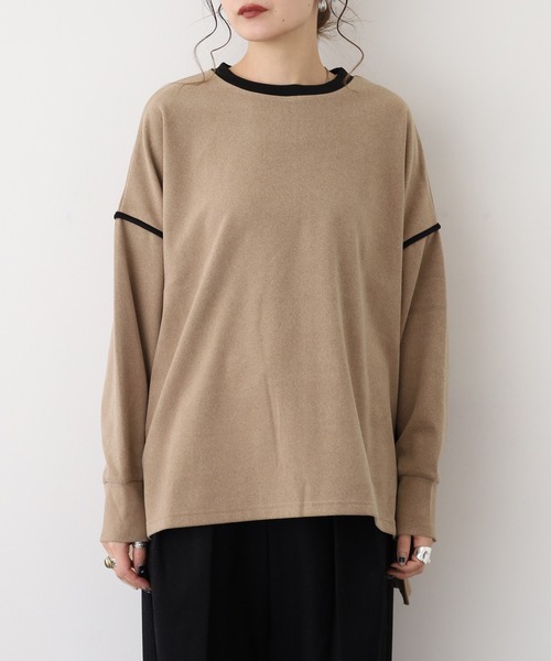 A.N.L(エーエヌエル レーベル)の「A.N.L 微起毛配色パイピングプルオーバー 長袖(Tシャツ/カットソー・レディース・ブラック/ベージュ・38)」の12枚目の写真