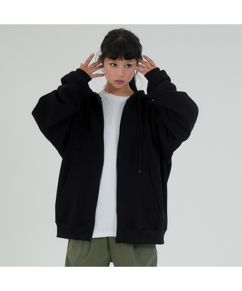 ACOVER(オコボ)の「オーバーサイズフードジップアップ 4カラー(パーカー・レディース・チャコールグレー/ブラック/グレー/クリーム/チャコール/ブラック系その他2/グレー系その他2/アイボリー系・FREE)」の2枚目の写真