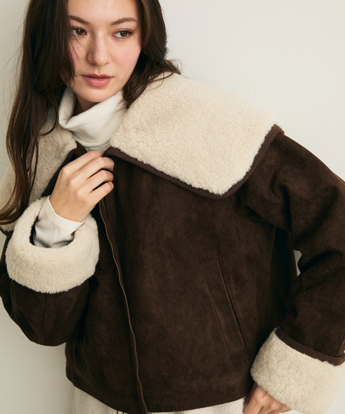 Lunea（ルネア）の「ボアカラーショートブルゾン（ブルゾン・レディース・ブラウン/キャメル・FREE）」の2枚目の写真