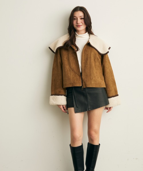 Lunea（ルネア）の「ボアカラーショートブルゾン（ブルゾン・レディース・ブラウン/キャメル・FREE）」の10枚目の写真