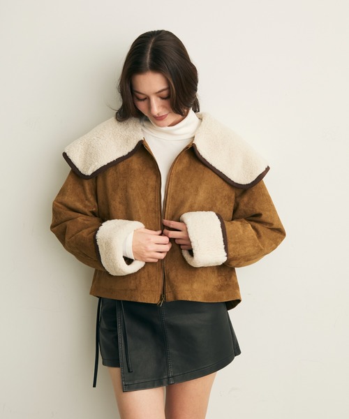 Lunea（ルネア）の「ボアカラーショートブルゾン（ブルゾン・レディース・ブラウン/キャメル・FREE）」の13枚目の写真