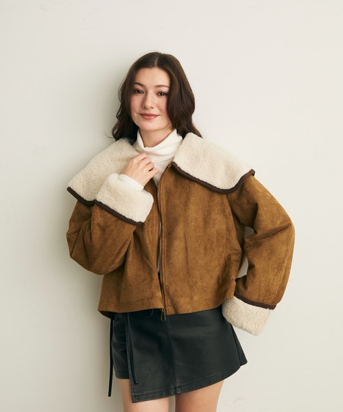 Lunea（ルネア）の「ボアカラーショートブルゾン（ブルゾン・レディース・ブラウン/キャメル・FREE）」の3枚目の写真