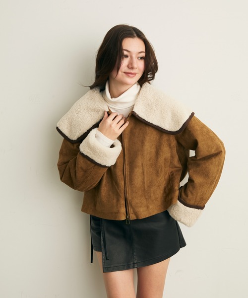 Lunea（ルネア）の「ボアカラーショートブルゾン（ブルゾン・レディース・ブラウン/キャメル・FREE）」の4枚目の写真