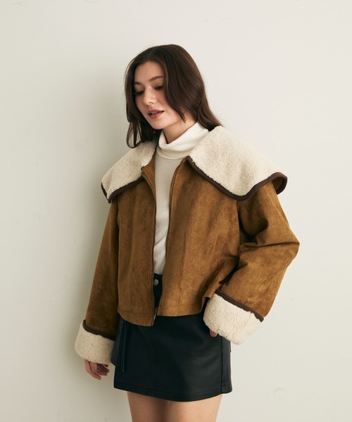 Lunea（ルネア）の「ボアカラーショートブルゾン（ブルゾン・レディース・ブラウン/キャメル・FREE）」の5枚目の写真