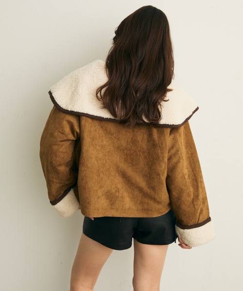 Lunea（ルネア）の「ボアカラーショートブルゾン（ブルゾン・レディース・ブラウン/キャメル・FREE）」の7枚目の写真