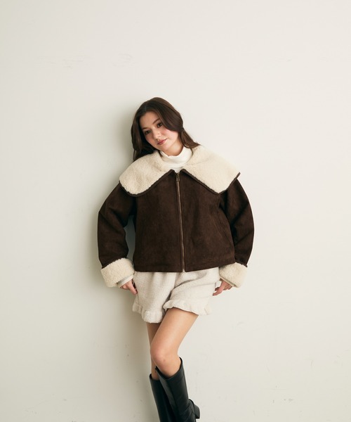 Lunea（ルネア）の「ボアカラーショートブルゾン（ブルゾン・レディース・ブラウン/キャメル・FREE）」の16枚目の写真