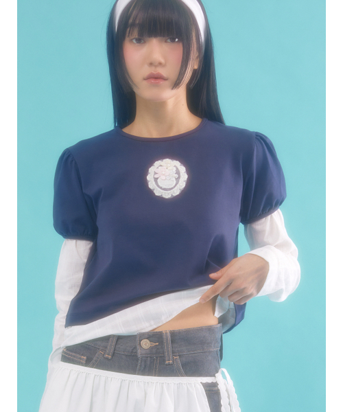 NEFNEF(ネフネフ)の「レイヤードパフトップ_ネイビー(Tシャツ/カットソー・レディース・その他・FREE)」の1枚目の写真