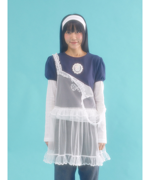 NEFNEF(ネフネフ)の「レイヤードパフトップ_ネイビー(Tシャツ/カットソー・レディース・その他・FREE)」の2枚目の写真