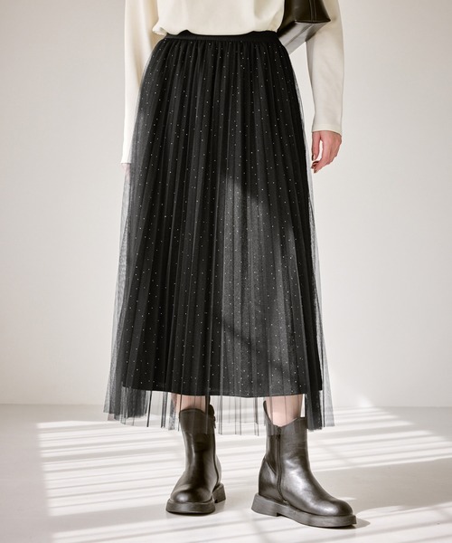 ROPE' PICNIC（ロペピクニック）の「キラキラチュールプリーツスカート/着丈が選べる（スカート・レディース・ブラック・TM/M）」の5枚目の写真