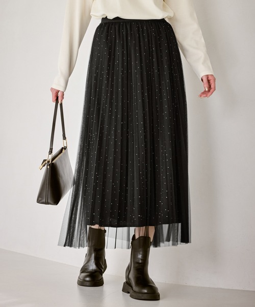 ROPE' PICNIC（ロペピクニック）の「キラキラチュールプリーツスカート/着丈が選べる（スカート・レディース・ブラック・TM/M）」の6枚目の写真