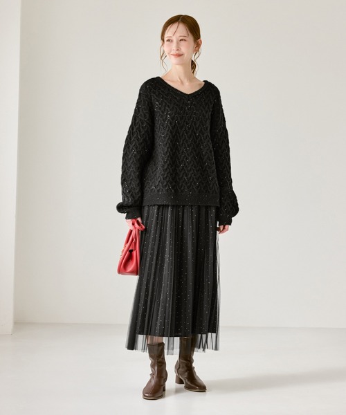 ROPE' PICNIC（ロペピクニック）の「キラキラチュールプリーツスカート/着丈が選べる（スカート・レディース・ブラック・TM/M）」の12枚目の写真