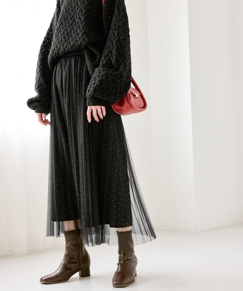 ROPE' PICNIC（ロペピクニック）の「キラキラチュールプリーツスカート/着丈が選べる（スカート・レディース・ブラック・TM/M）」の13枚目の写真