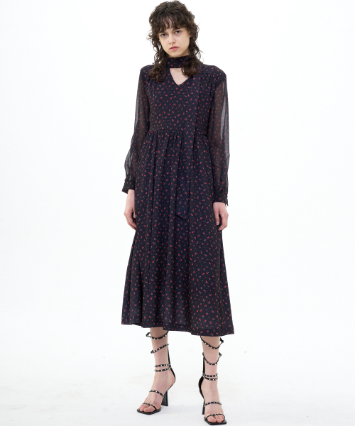 B QUIET(ビークワイエット)の「MAXI TIE NECK DRESS_BLACK RED(ワンピース・レディース・その他・MEDIUM/SMALL)」の1枚目の写真