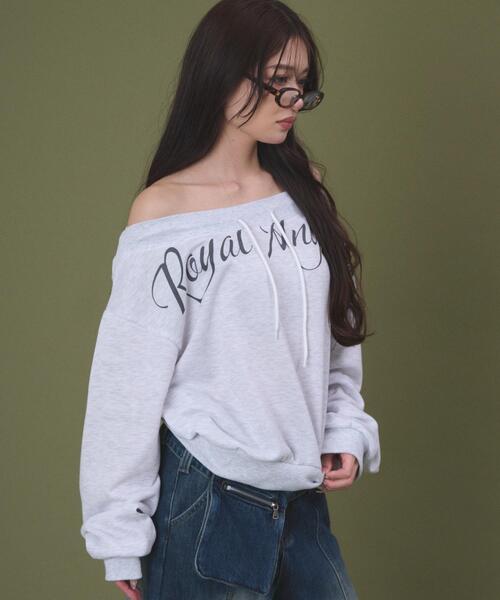 dispark（ディスパーク）の「DISPARK/オフショルロゴルーズトップ（スウェット・レディース・ブラック/杢グレー・FREE）」の6枚目の写真