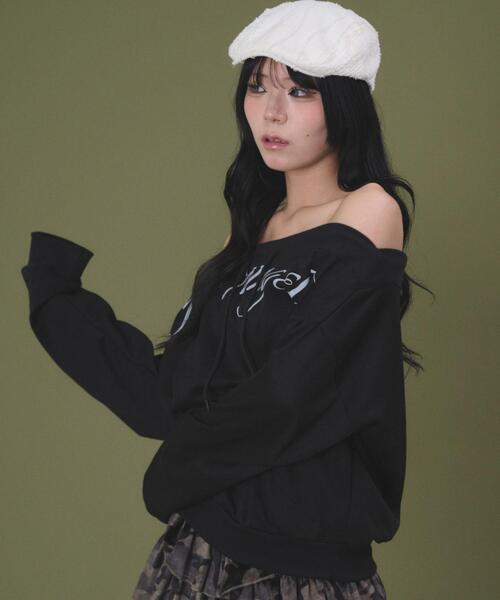 dispark（ディスパーク）の「DISPARK/オフショルロゴルーズトップ（スウェット・レディース・ブラック/杢グレー・FREE）」の9枚目の写真