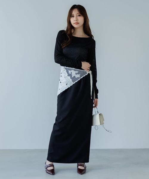 SENEE（セニー）の「side belt skirt（サイドベルトスカート）（スカート・レディース・ブラック/ベージュ・MEDIUM/SMALL）」の9枚目の写真