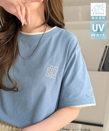 【接触冷感・吸水速乾・UVカット機能付き】リッチカジュアルなアイテム。ダブルカラーポイント刺繍TEE