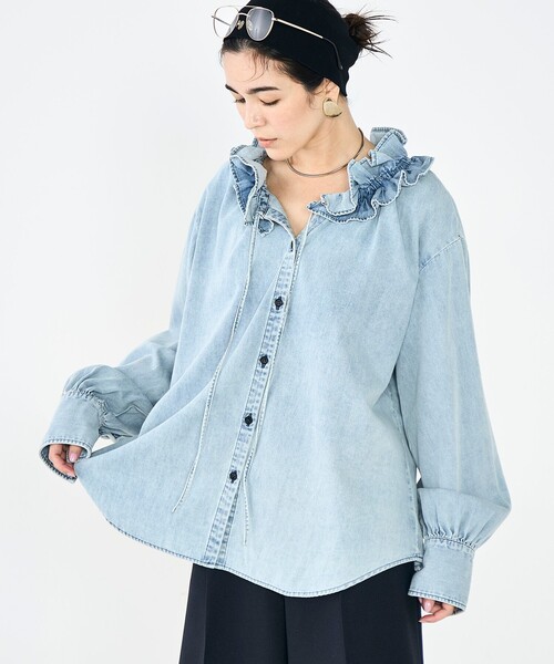 Rie Miller（リエミラー）の「【RM denim】フリルギャザーデニムブラウス（シャツ/ブラウス・レディース・ブルー系その他7/インディゴブルー・FREE）」の8枚目の写真