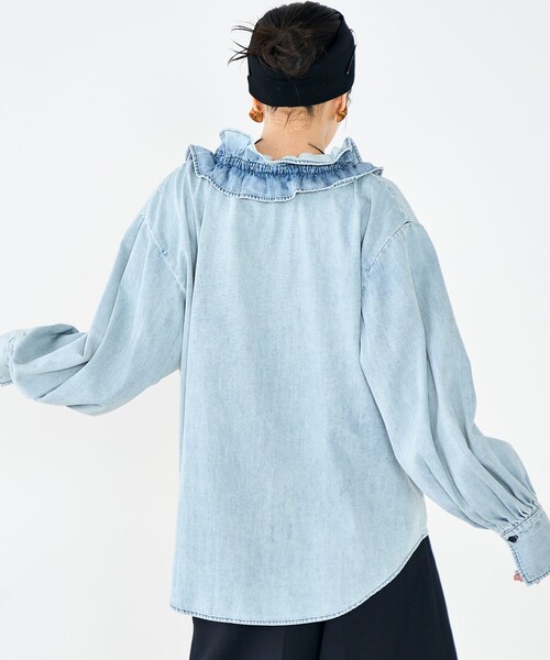 Rie Miller（リエミラー）の「【RM denim】フリルギャザーデニムブラウス（シャツ/ブラウス・レディース・ブルー系その他7/インディゴブルー・FREE）」の9枚目の写真