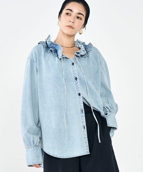 Rie Miller（リエミラー）の「【RM denim】フリルギャザーデニムブラウス（シャツ/ブラウス・レディース・ブルー系その他7/インディゴブルー・FREE）」の11枚目の写真