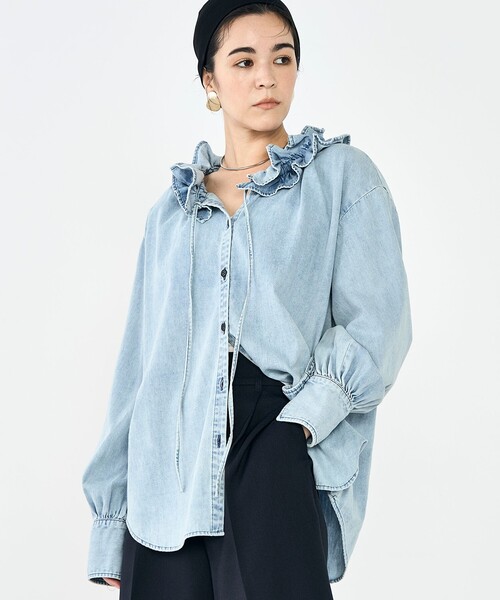 Rie Miller（リエミラー）の「【RM denim】フリルギャザーデニムブラウス（シャツ/ブラウス・レディース・ブルー系その他7/インディゴブルー・FREE）」の12枚目の写真