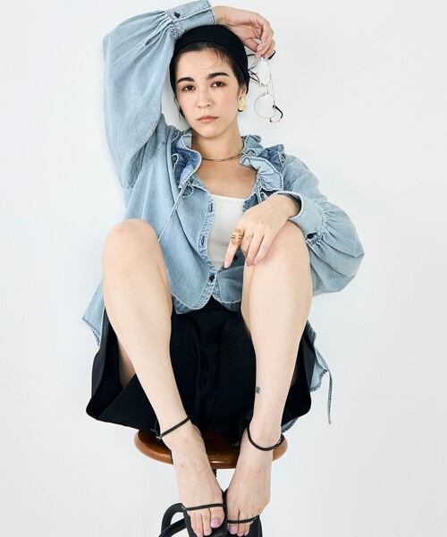 Rie Miller（リエミラー）の「【RM denim】フリルギャザーデニムブラウス（シャツ/ブラウス・レディース・ブルー系その他7/インディゴブルー・FREE）」の13枚目の写真