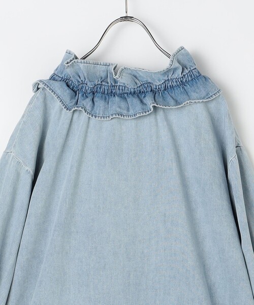 RM denim】フリルギャザーデニムブラウス（シャツ/ブラウス）｜Rie