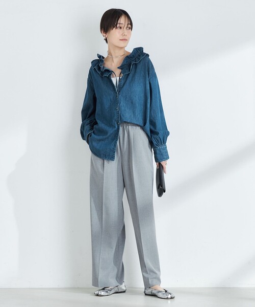 RM denim】フリルギャザーデニムブラウス（シャツ/ブラウス）｜Rie