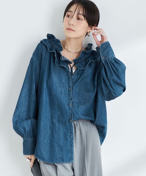 Rie Miller（リエミラー）の「【RM denim】フリルギャザーデニムブラウス（シャツ/ブラウス・レディース・ブルー系その他7/インディゴブルー・FREE）」の13枚目の写真