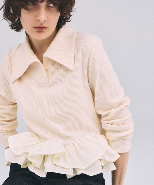 ARVELLIA(アルベリア)の「PEPLIUM CONTRAST KNIT(ニット/セーター・レディース・アイボリー/ブラック・M)」の1枚目の写真
