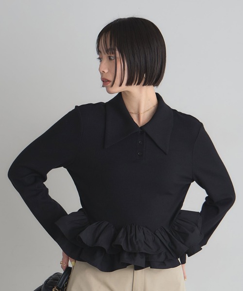 ARVELLIA(アルベリア)の「PEPLIUM CONTRAST KNIT(ニット/セーター・レディース・アイボリー/ブラック・M)」の2枚目の写真