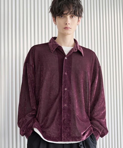 ETELIO（エテリオ）の「シアーベロアルーズシャツ（シャツ/ブラウス・メンズ・ブラック/グレー/ワイン/ブルー・XL/S/M/L）」の4枚目の写真