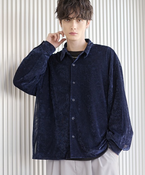 ETELIO（エテリオ）の「シアーベロアルーズシャツ（シャツ/ブラウス・メンズ・ブラック/グレー/ワイン/ブルー・XL/S/M/L）」の3枚目の写真