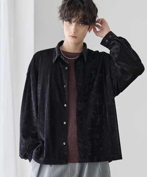 ETELIO（エテリオ）の「シアーベロアルーズシャツ（シャツ/ブラウス・メンズ・ブラック/グレー/ワイン/ブルー・XL/S/M/L）」の2枚目の写真