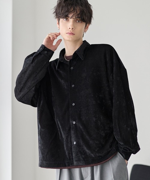 ETELIO（エテリオ）の「シアーベロアルーズシャツ（シャツ/ブラウス・メンズ・ブラック/グレー/ワイン/ブルー・XL/S/M/L）」の5枚目の写真