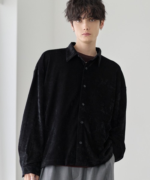 ETELIO（エテリオ）の「シアーベロアルーズシャツ（シャツ/ブラウス・メンズ・ブラック/グレー/ワイン/ブルー・XL/S/M/L）」の6枚目の写真