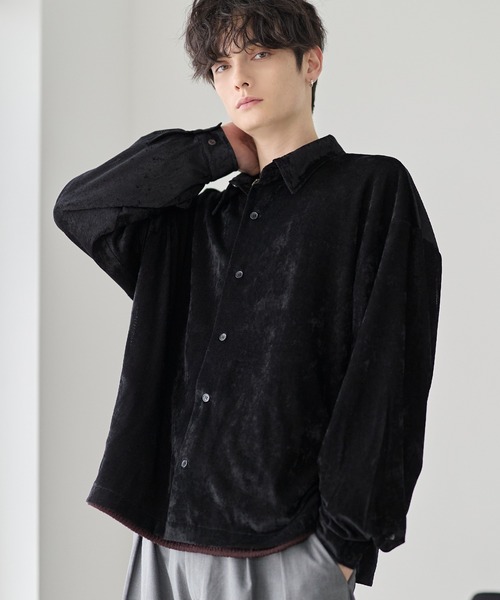 ETELIO（エテリオ）の「シアーベロアルーズシャツ（シャツ/ブラウス・メンズ・ブラック/グレー/ワイン/ブルー・XL/S/M/L）」の7枚目の写真