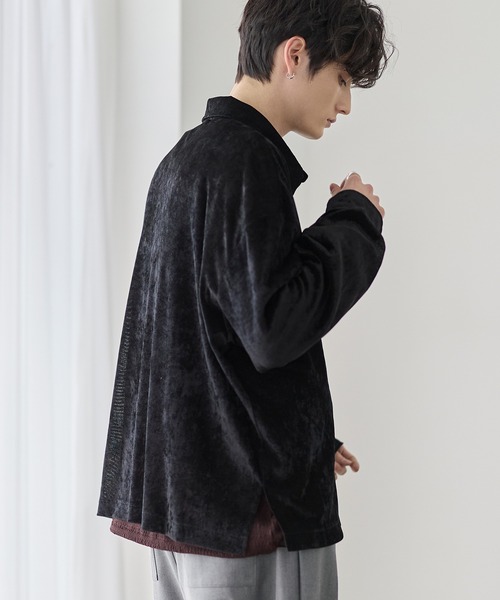 ETELIO（エテリオ）の「シアーベロアルーズシャツ（シャツ/ブラウス・メンズ・ブラック/グレー/ワイン/ブルー・XL/S/M/L）」の8枚目の写真