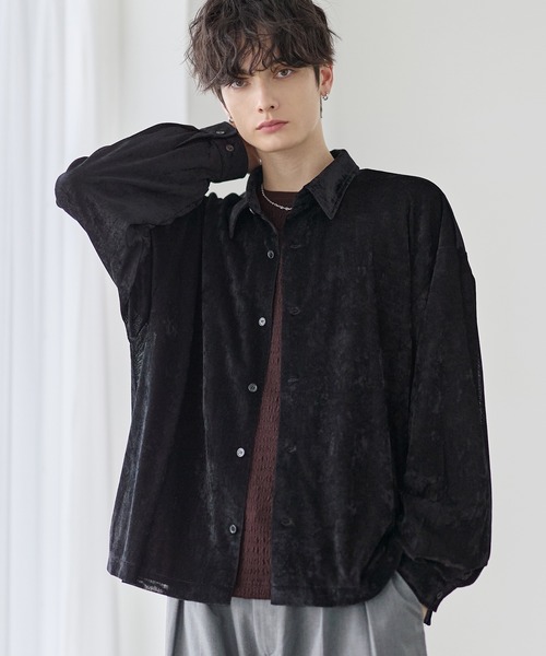 ETELIO（エテリオ）の「シアーベロアルーズシャツ（シャツ/ブラウス・メンズ・ブラック/グレー/ワイン/ブルー・XL/S/M/L）」の9枚目の写真