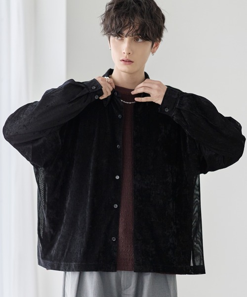 ETELIO（エテリオ）の「シアーベロアルーズシャツ（シャツ/ブラウス・メンズ・ブラック/グレー/ワイン/ブルー・XL/S/M/L）」の10枚目の写真