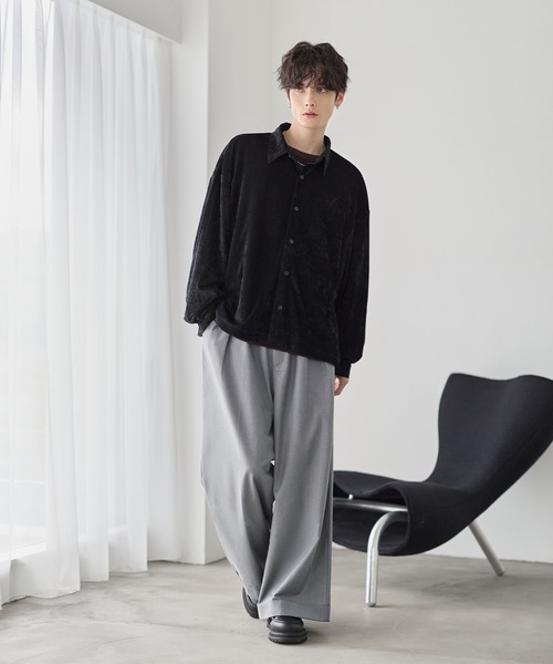 ETELIO（エテリオ）の「シアーベロアルーズシャツ（シャツ/ブラウス・メンズ・ブラック/グレー/ワイン/ブルー・XL/S/M/L）」の11枚目の写真