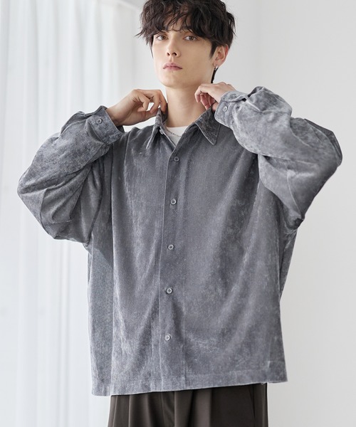 ETELIO（エテリオ）の「シアーベロアルーズシャツ（シャツ/ブラウス・メンズ・ブラック/グレー/ワイン/ブルー・XL/S/M/L）」の16枚目の写真